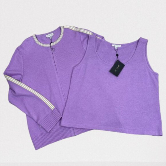 ST.John Sport NEW Women's Wool Blend Set Cardigan Full Zip/ Top Size XL Orchid